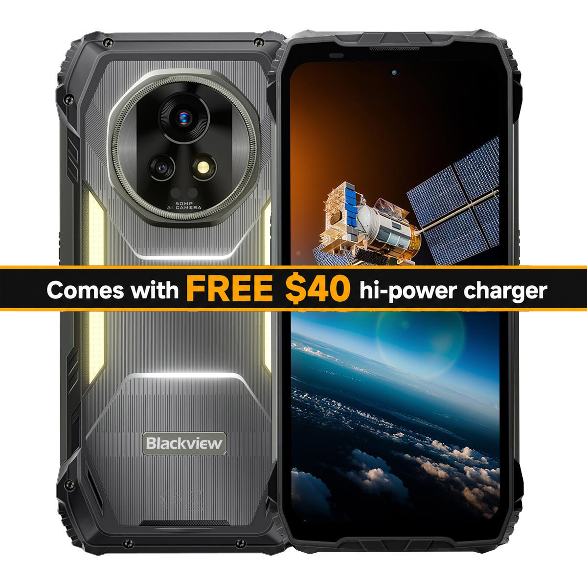 Blackview Satellite XPLORE 2, 5G, 12-36GB RAM+256GB ROM, Android 15, Dual 50MP Samsung Cameras with OIS, Night Vision, 20,000 mAh battery, 2-year warranty