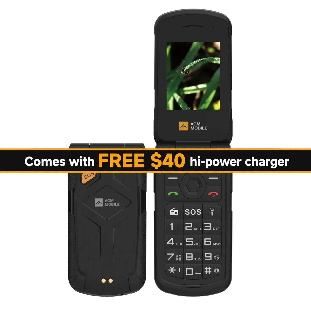 AGM M10 flip phone, 4G, no internet, no social media, just texts and calls, IP68/69K waterproof, 2-year warranty