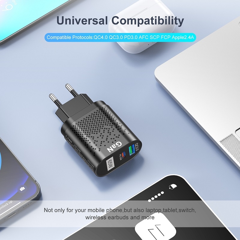 European travel Fast Charging Adapter USB+Type-C 65W GaN Mobile Phone Charger PD Fast Charge Computer Adapter, Color: White - Image 4