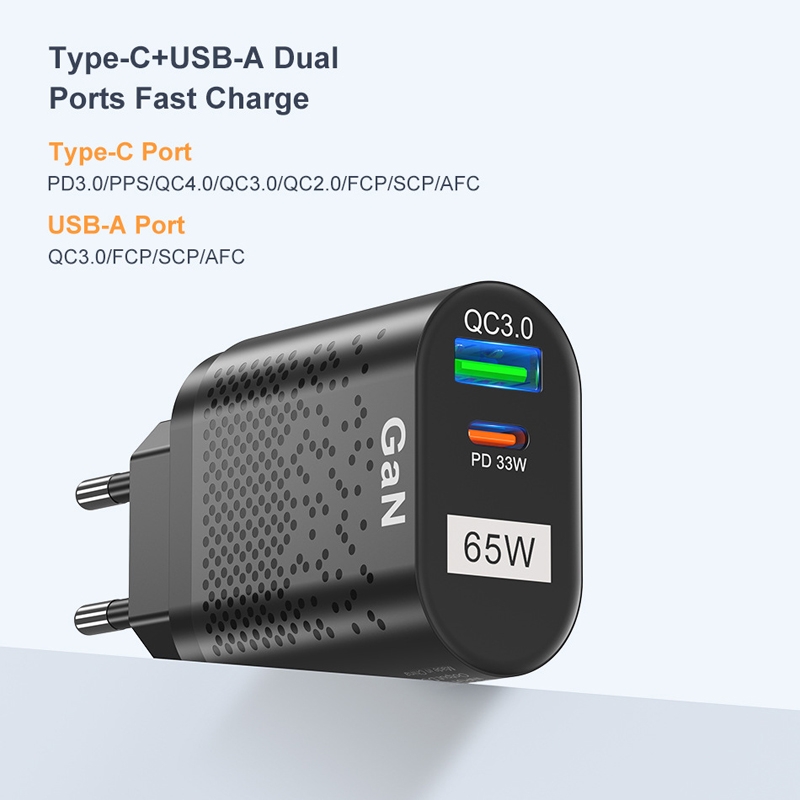 European travel Fast Charging Adapter USB+Type-C 65W GaN Mobile Phone Charger PD Fast Charge Computer Adapter, Color: White - Image 5