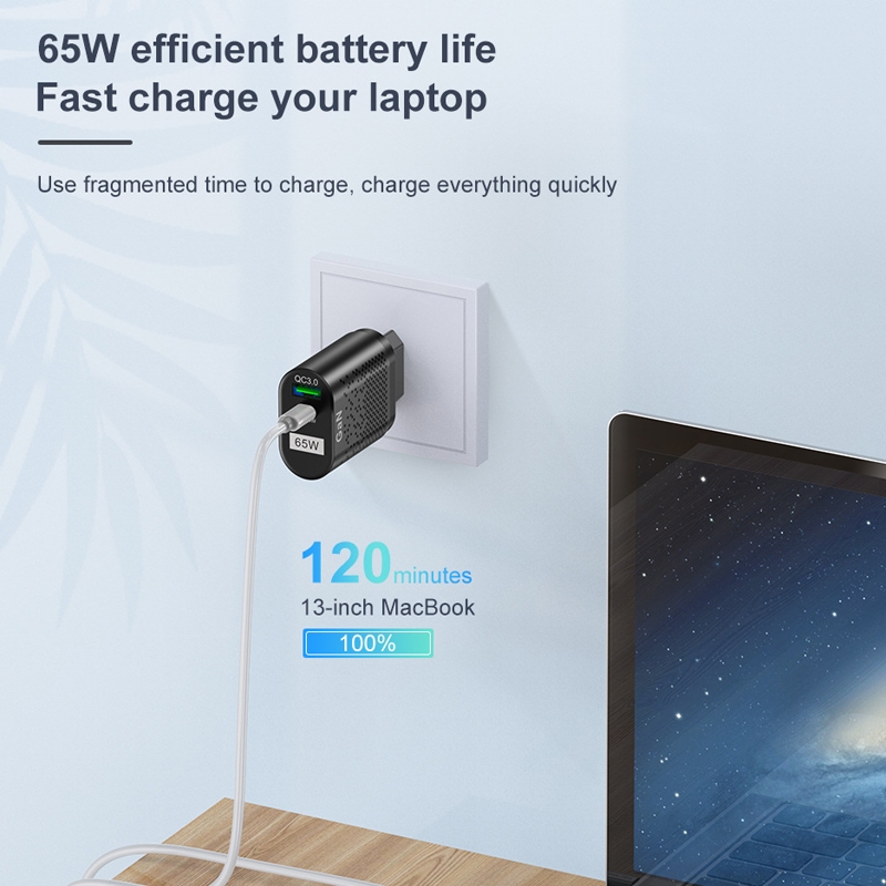 European travel Fast Charging Adapter USB+Type-C 65W GaN Mobile Phone Charger PD Fast Charge Computer Adapter, Color: White - Image 6