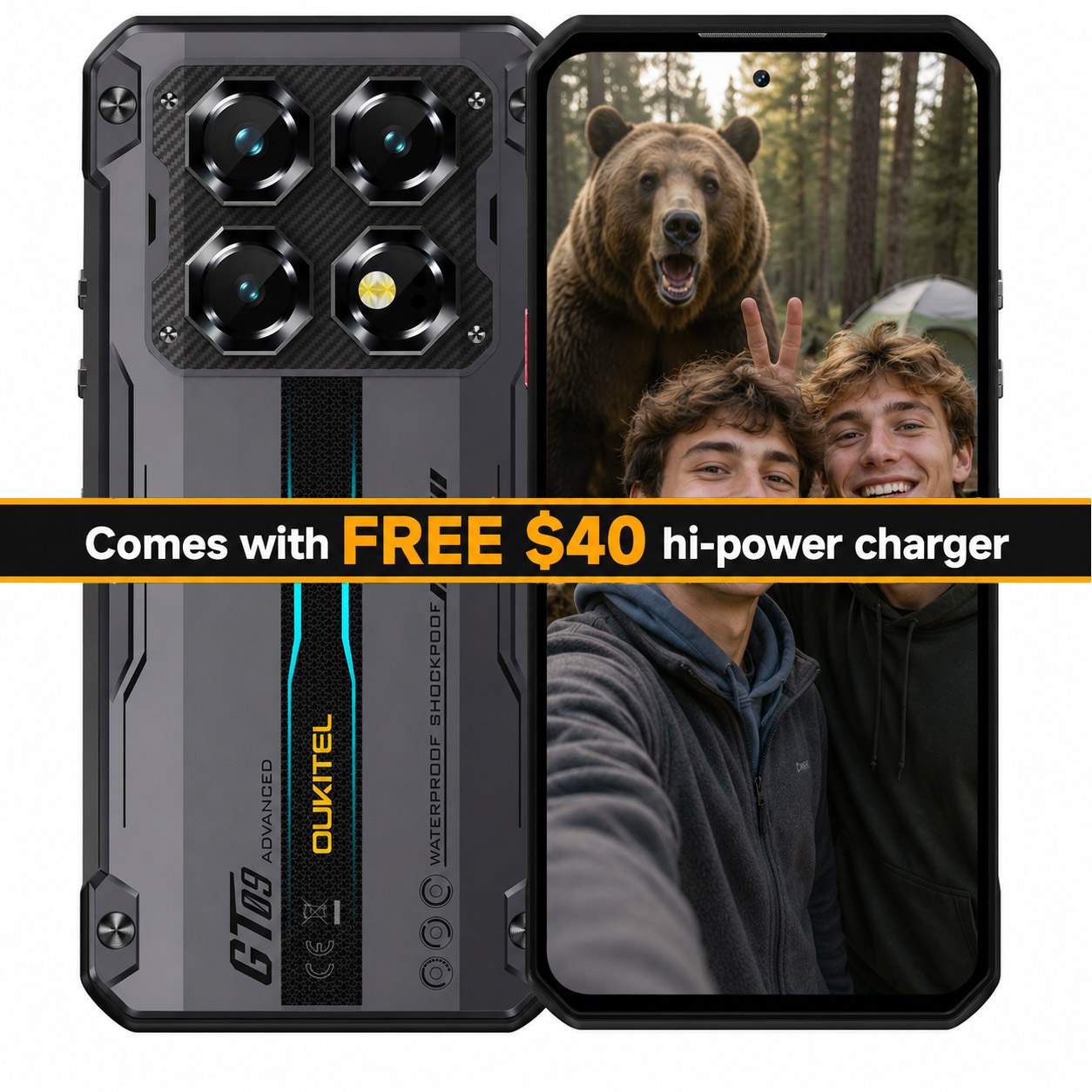 Oukitel WP60 Slim Rugged Phone, 8GB+256GB, Night Vision, 108MP Camera, Side Fingerprint, 7.2 inch Android 15 Dimensity 7025 Octa Core, NFC, Network: 5G (Black)