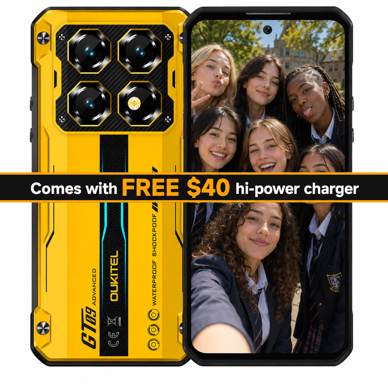 Oukitel WP60 Slim Rugged Phone, 8GB+256GB, Night Vision, 108MP Camera, Side Fingerprint, 7.2 inch Android 15 Dimensity 7025 Octa Core, NFC, Network: 5G (Yellow)