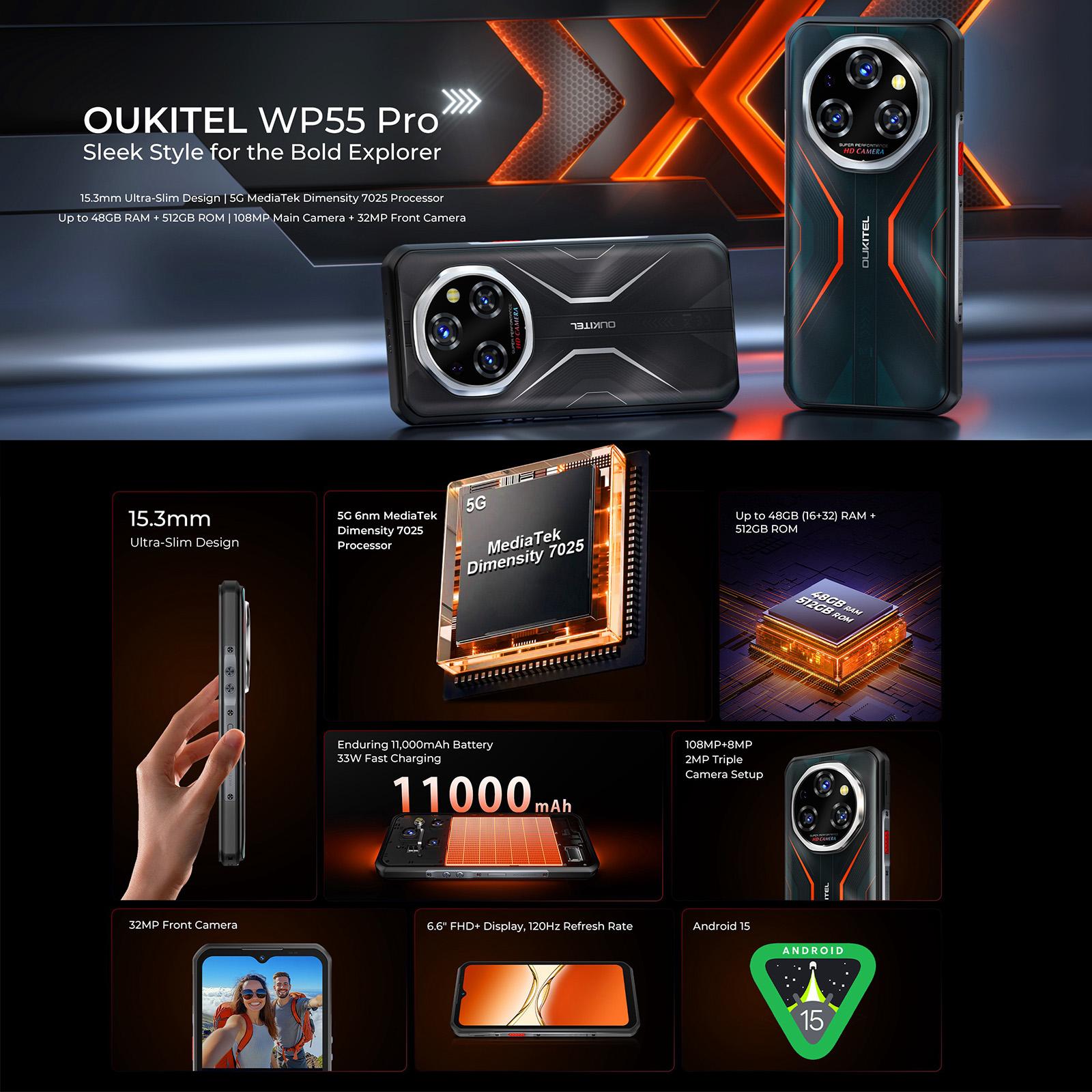 Oukitel WP55 Pro 5G Rugged Phone, 48GB+512GB, 108MP Camera, Fingerprint, 6.6 inch Android 15 Dimensity 7025 Octa Core, NFC, OTG, Network: 5G (Silver) - Image 2