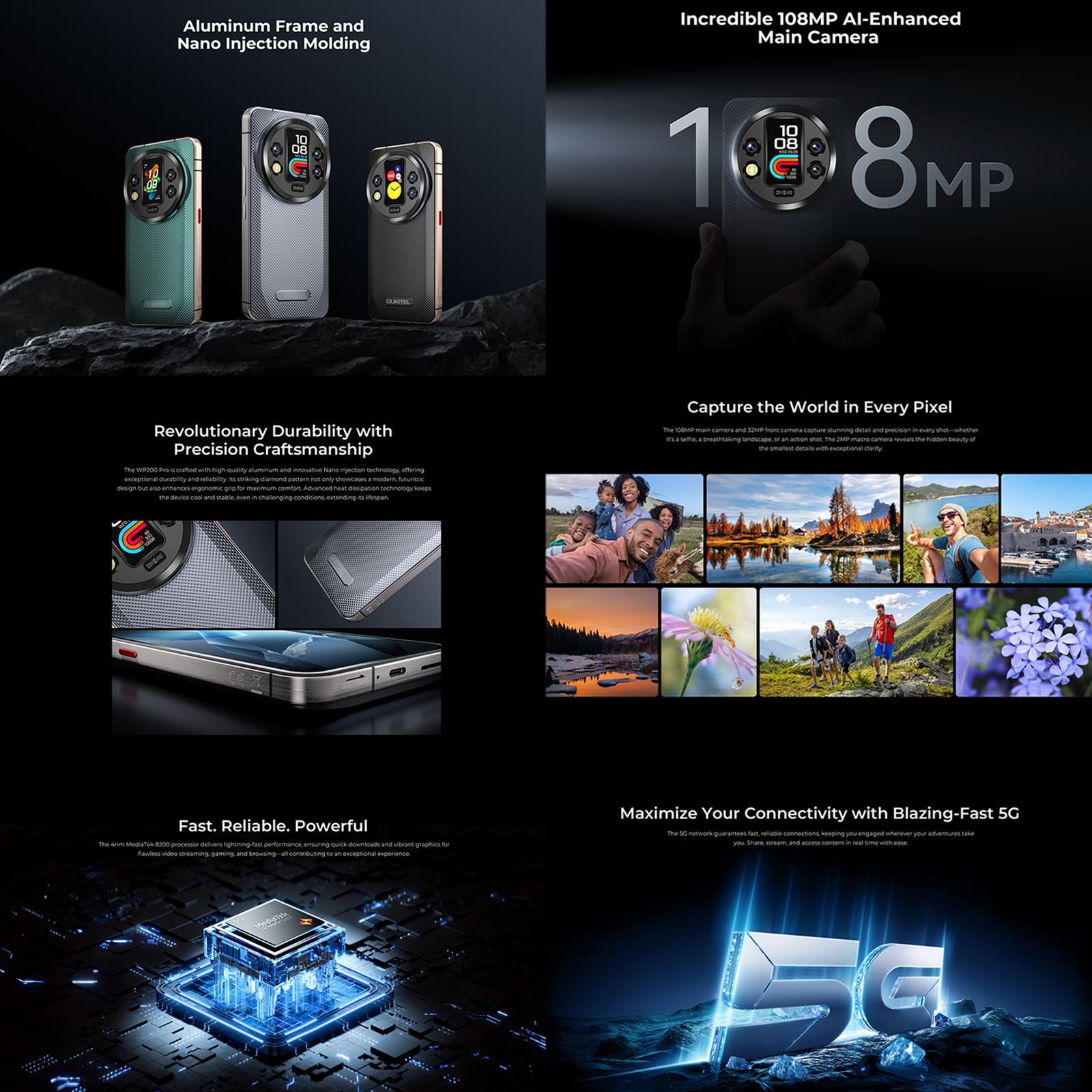 Oukitel WP200 Pro 5G Rugged Phone, 72GB+1TB, Screen Fingerprint, 6.7 inch Android 15.0 MTK Dimensity 8200 Octa-Core, NFC, 5G (Grey) - Image 5