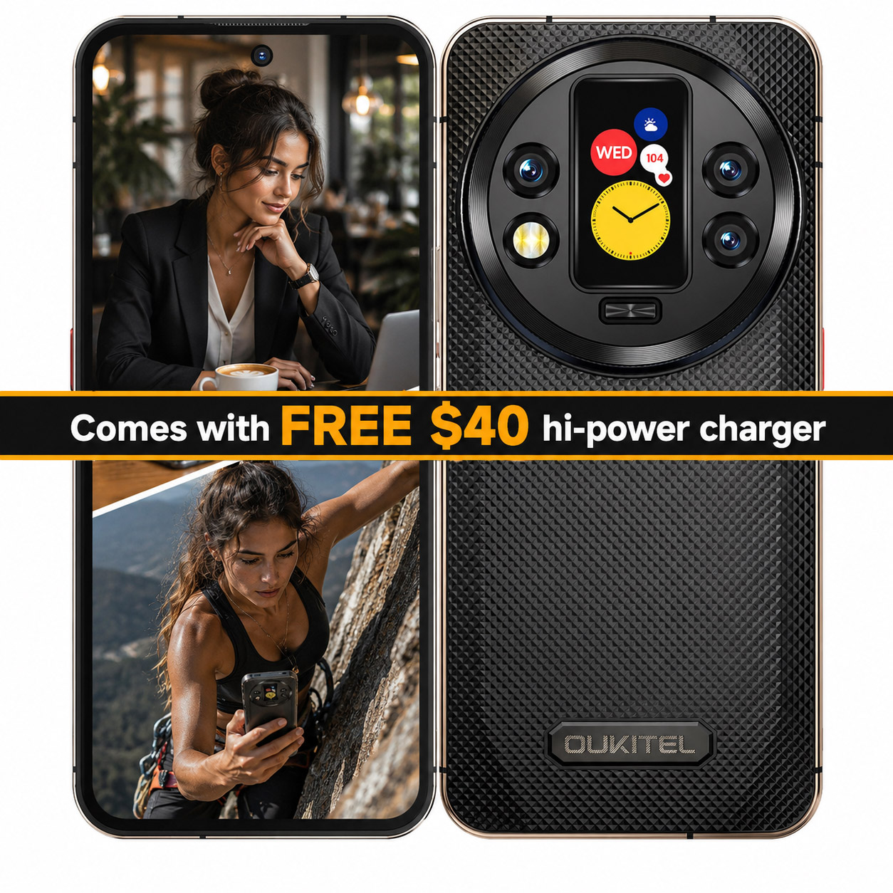 Oukitel WP200 Pro 5G Rugged Phone, 72GB+1TB, Screen Fingerprint, 6.7 inch Android 15.0 MTK Dimensity 8200 Octa-Core, NFC, 5G (Black)