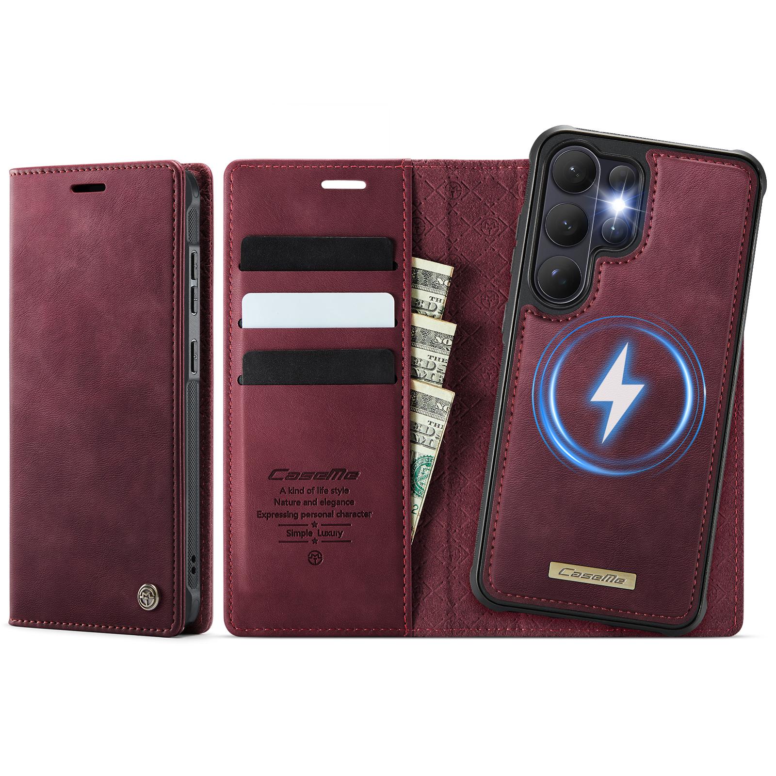 Samsung Galaxy S25+ 5G CaseMe C49 Magnetic RFID Blocking Detachable Wallet Leather Phone Case (Red)