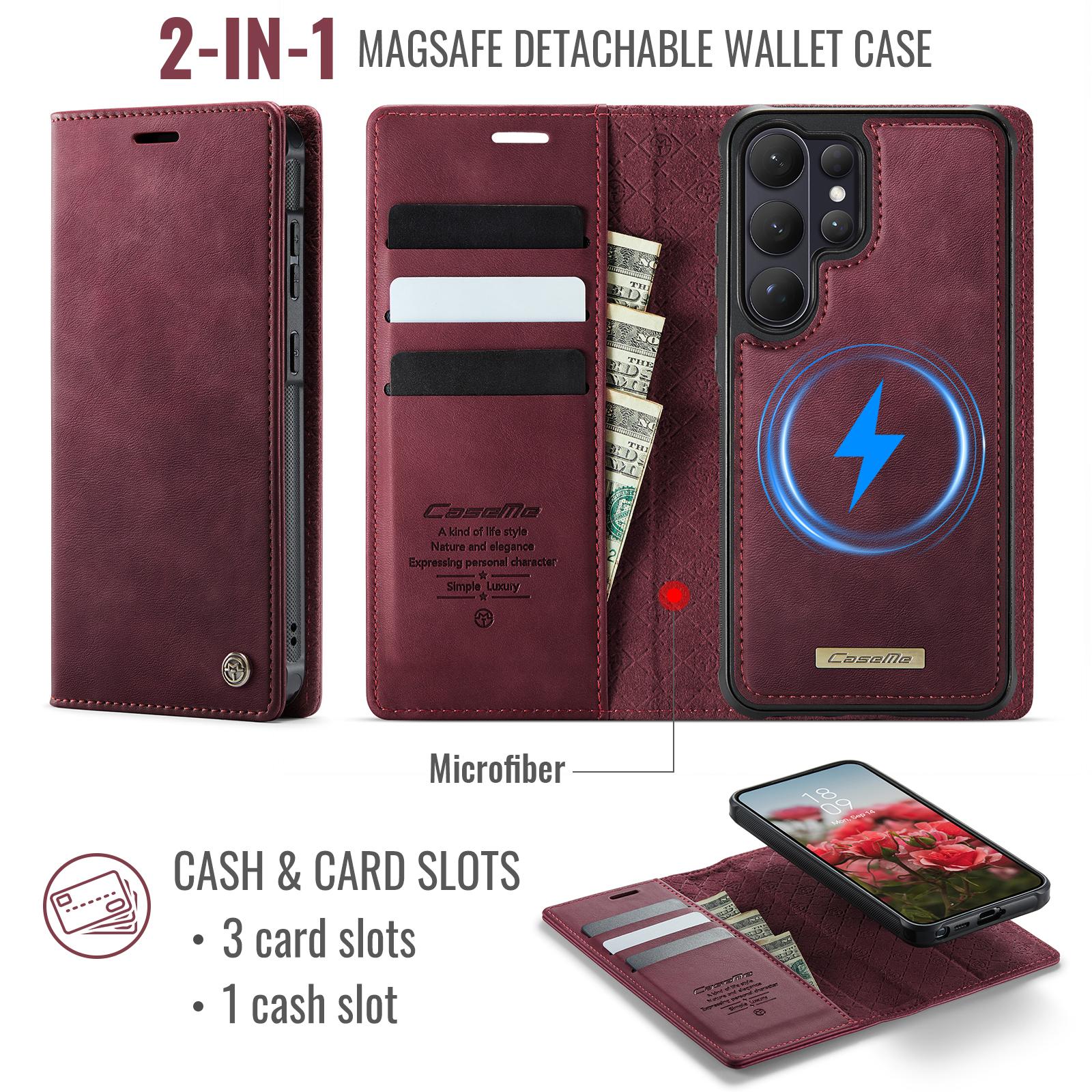Samsung Galaxy S25+ 5G CaseMe C49 Magnetic RFID Blocking Detachable Wallet Leather Phone Case (Red) - Image 2