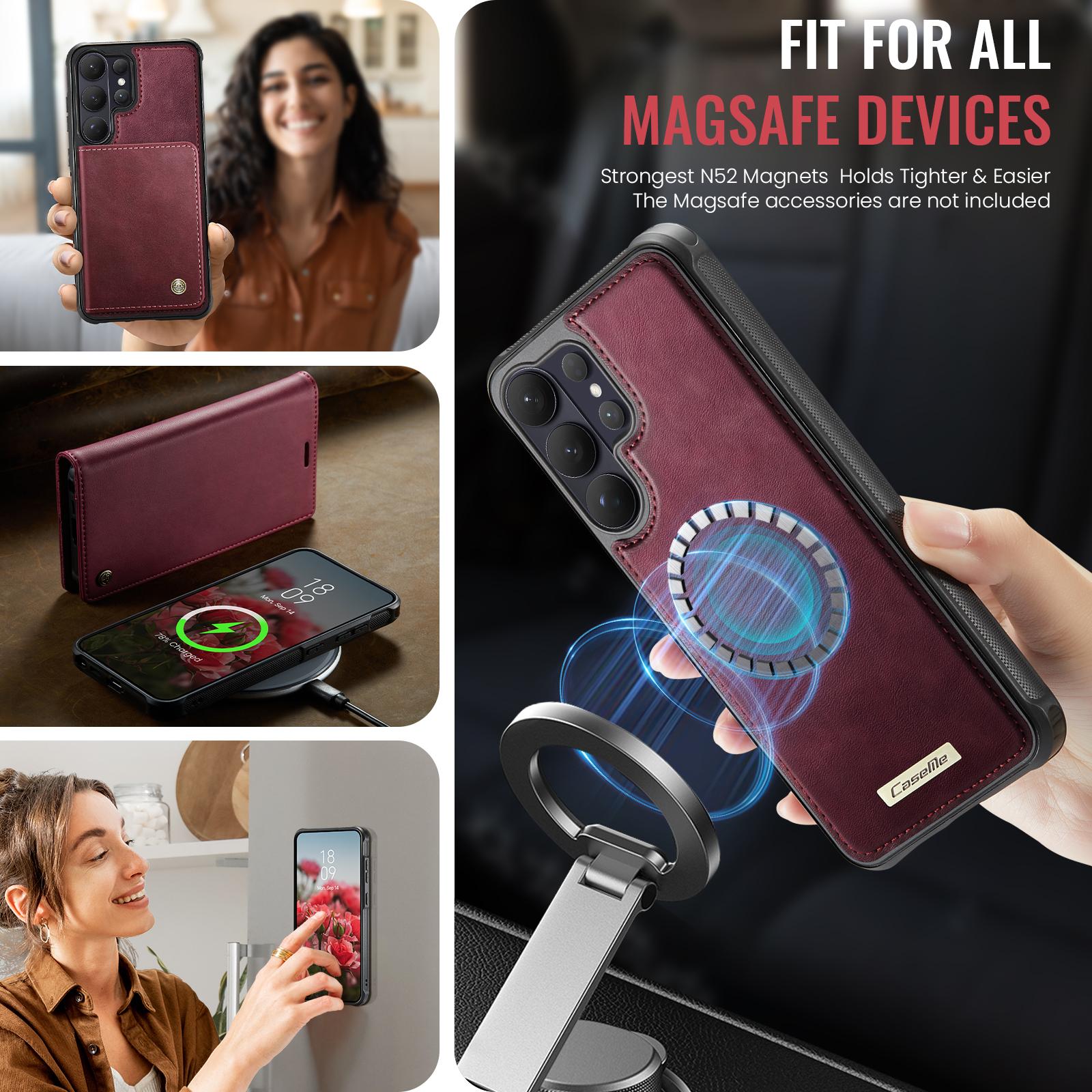 Samsung Galaxy S25+ 5G CaseMe C49 Magnetic RFID Blocking Detachable Wallet Leather Phone Case (Red) - Image 3