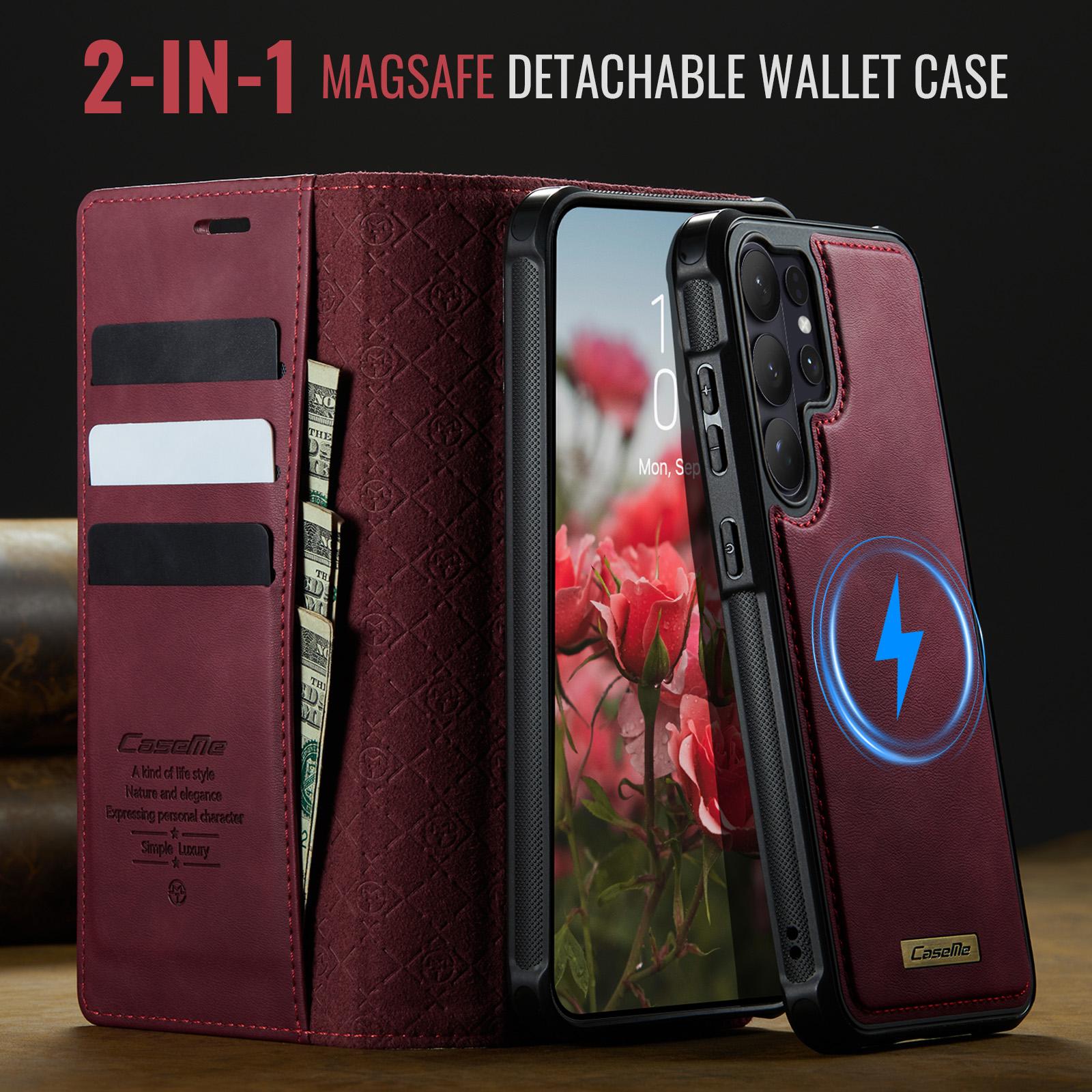 Samsung Galaxy S25+ 5G CaseMe C49 Magnetic RFID Blocking Detachable Wallet Leather Phone Case (Red) - Image 4
