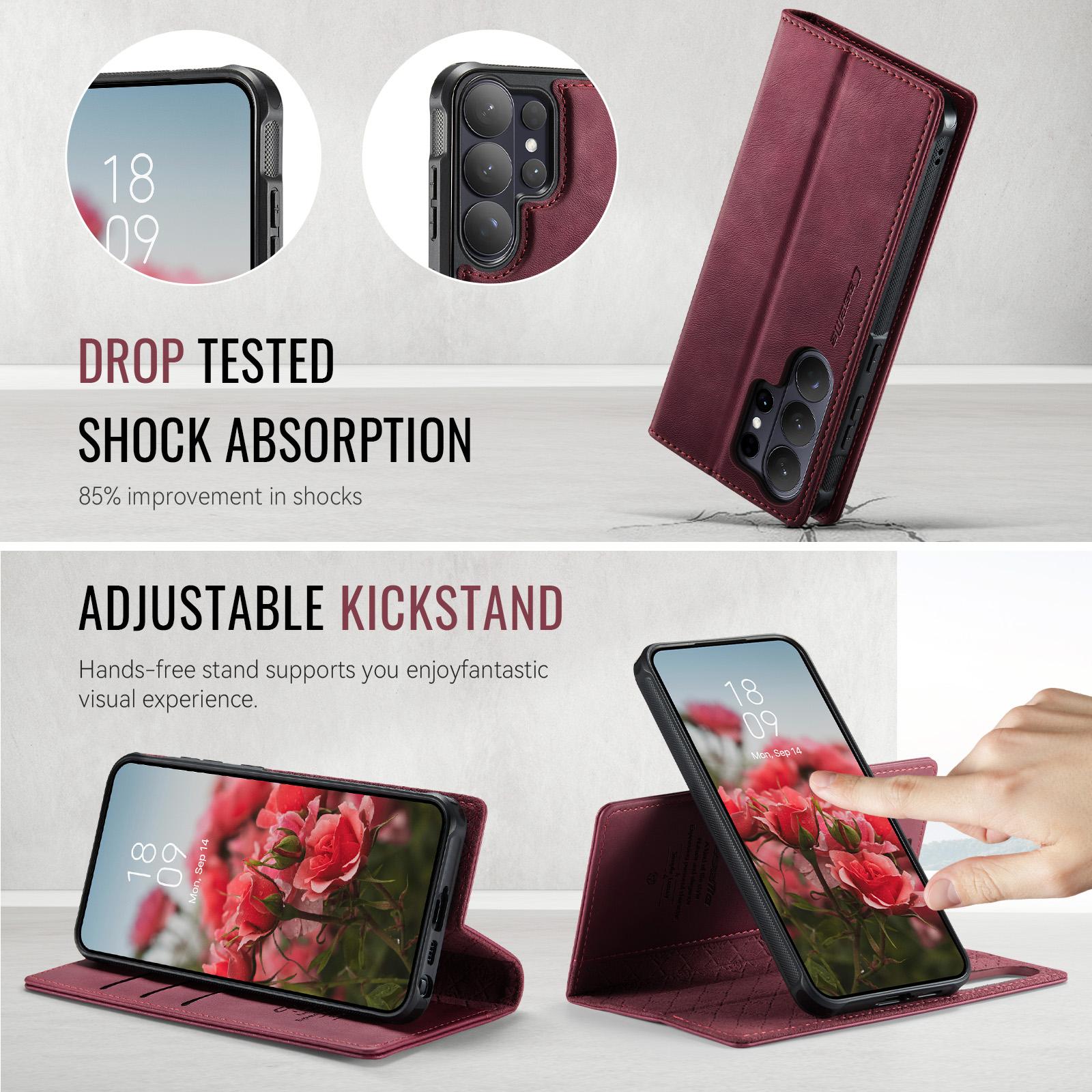 Samsung Galaxy S25+ 5G CaseMe C49 Magnetic RFID Blocking Detachable Wallet Leather Phone Case (Red) - Image 5