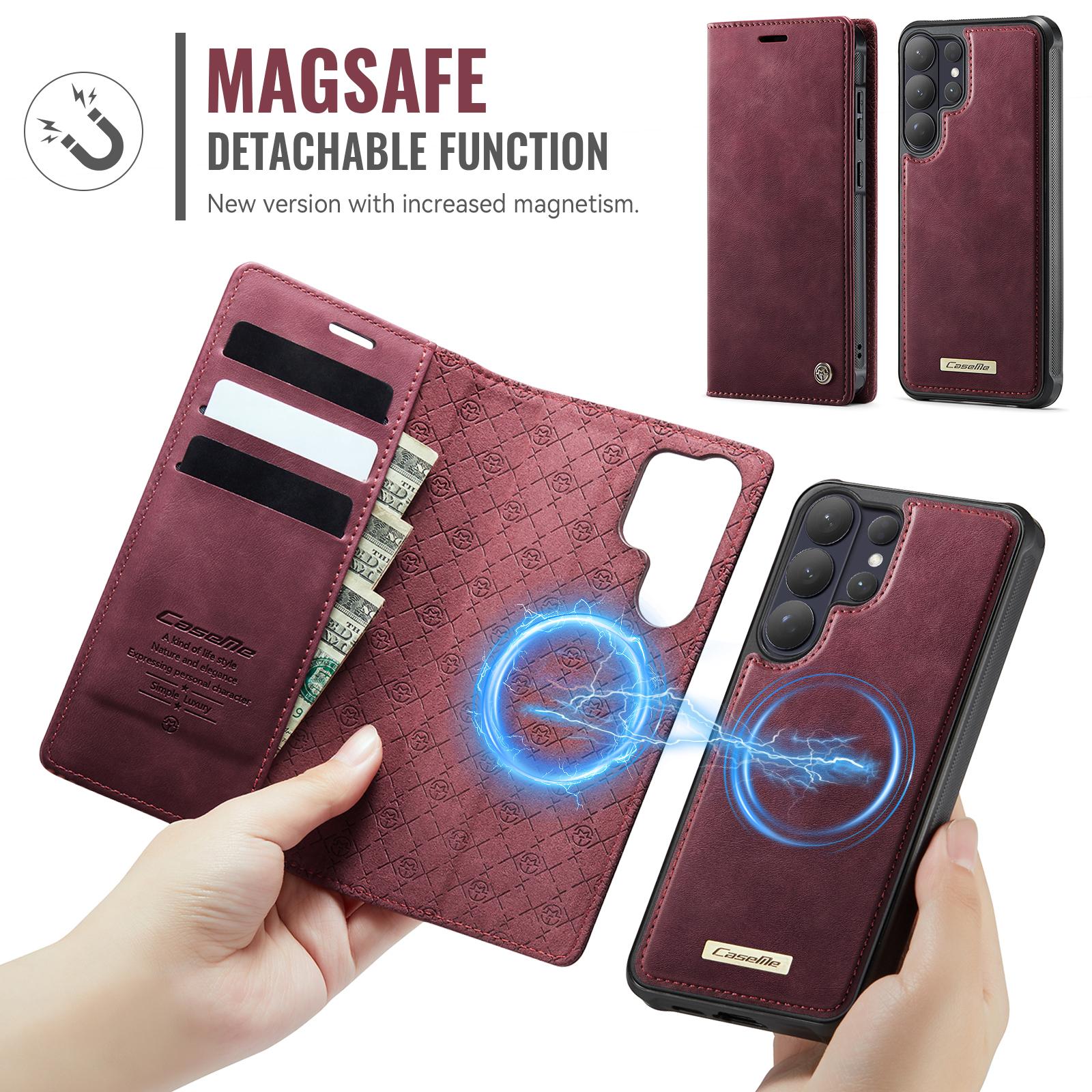 Samsung Galaxy S25+ 5G CaseMe C49 Magnetic RFID Blocking Detachable Wallet Leather Phone Case (Red) - Image 6