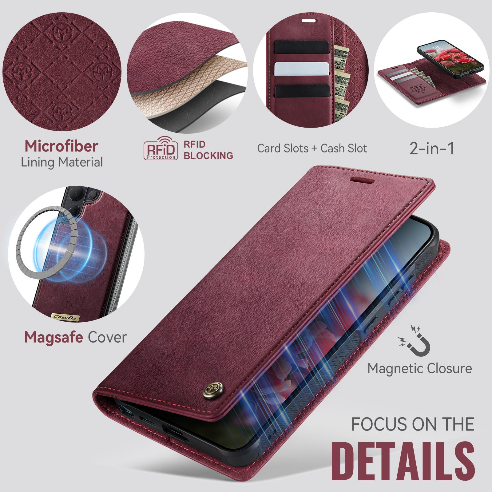 Samsung Galaxy S25+ 5G CaseMe C49 Magnetic RFID Blocking Detachable Wallet Leather Phone Case (Red) - Image 9