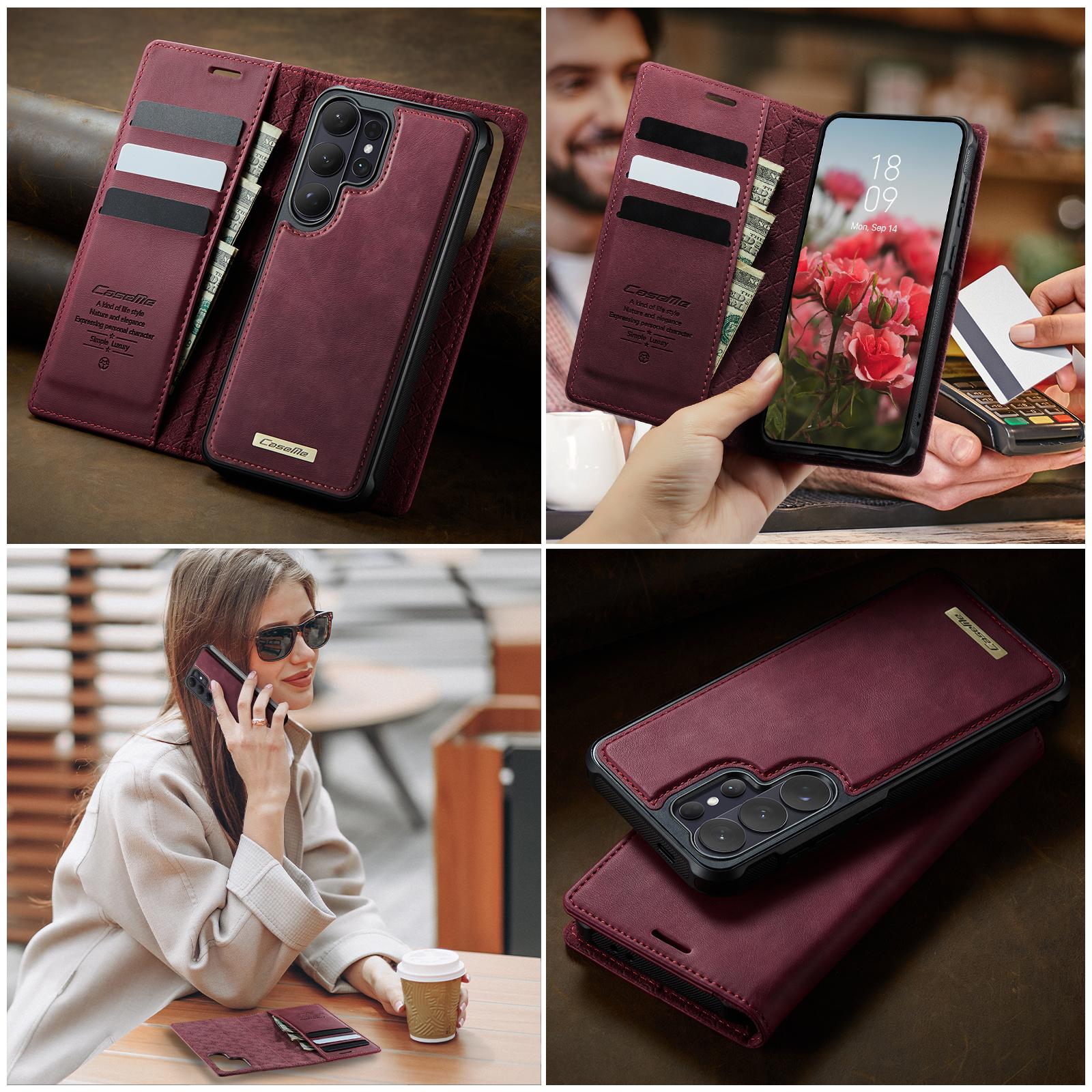 Samsung Galaxy S25+ 5G CaseMe C49 Magnetic RFID Blocking Detachable Wallet Leather Phone Case (Red) - Image 10