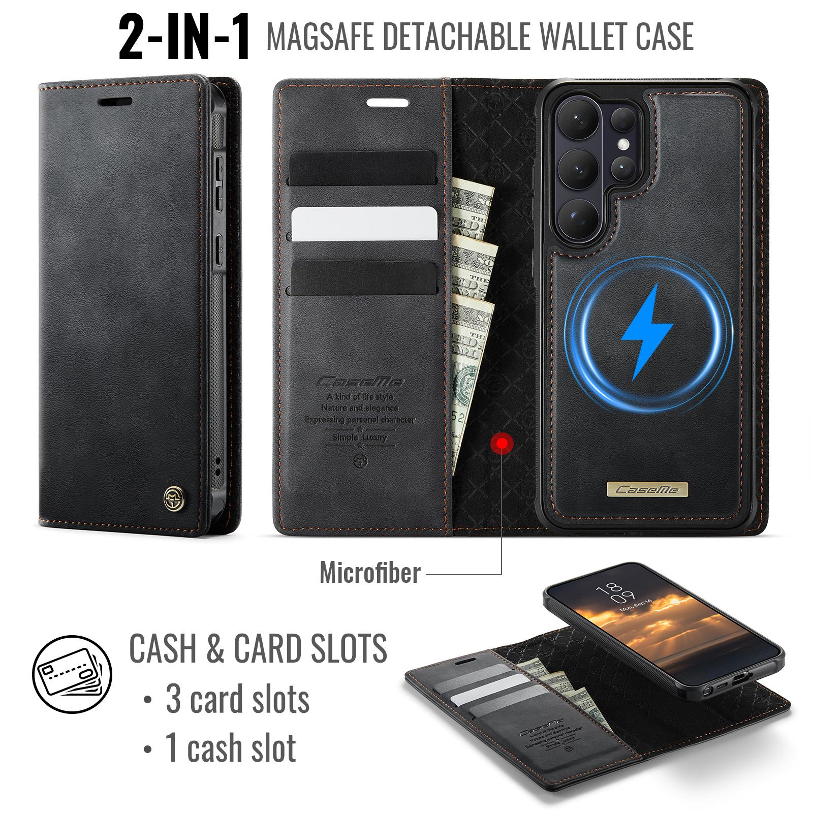 Samsung Galaxy S24 FE 5G CaseMe C49 Magnetic RFID Blocking Detachable Wallet Leather Phone Case (Black) - Image 3