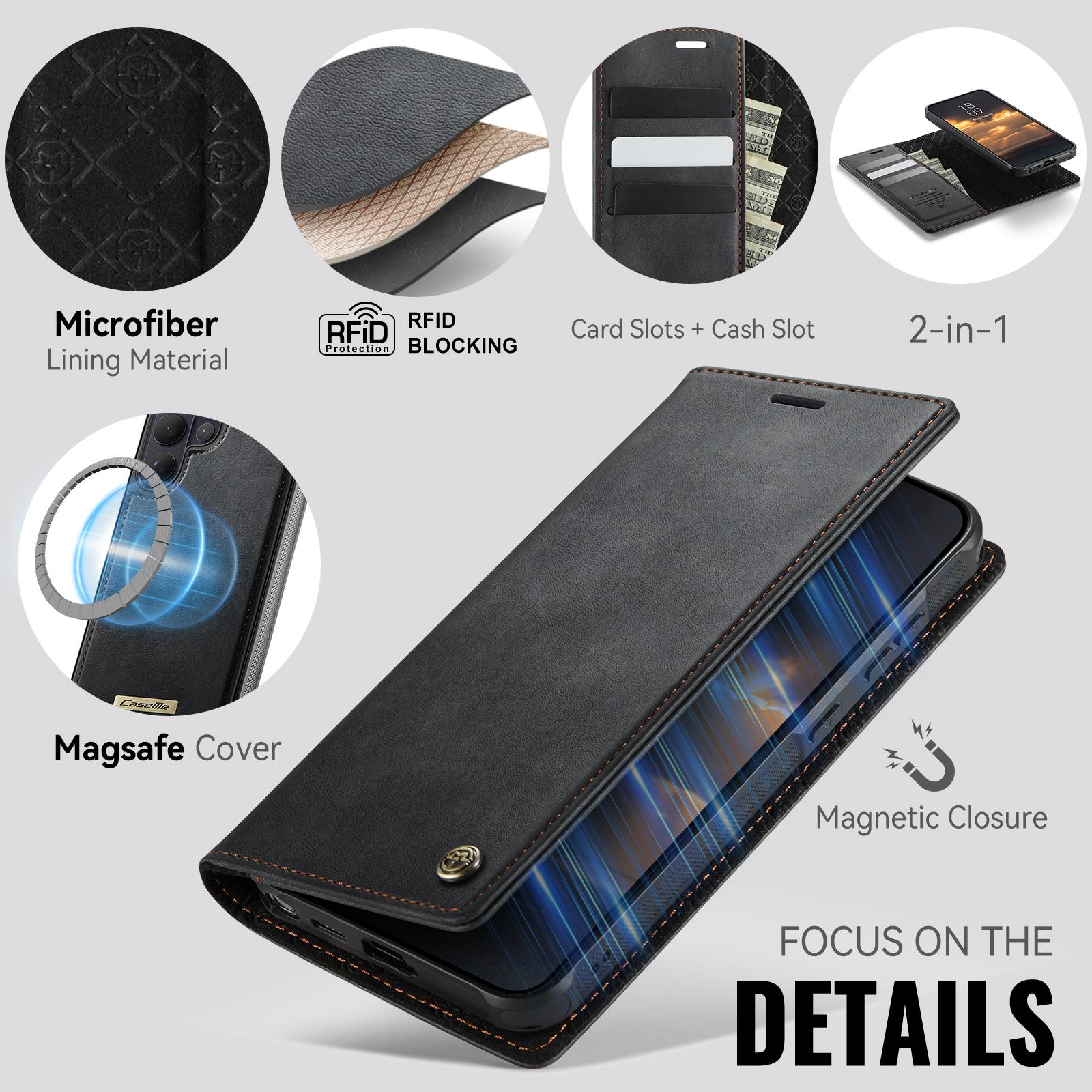 Samsung Galaxy S24 FE 5G CaseMe C49 Magnetic RFID Blocking Detachable Wallet Leather Phone Case (Black) - Image 10