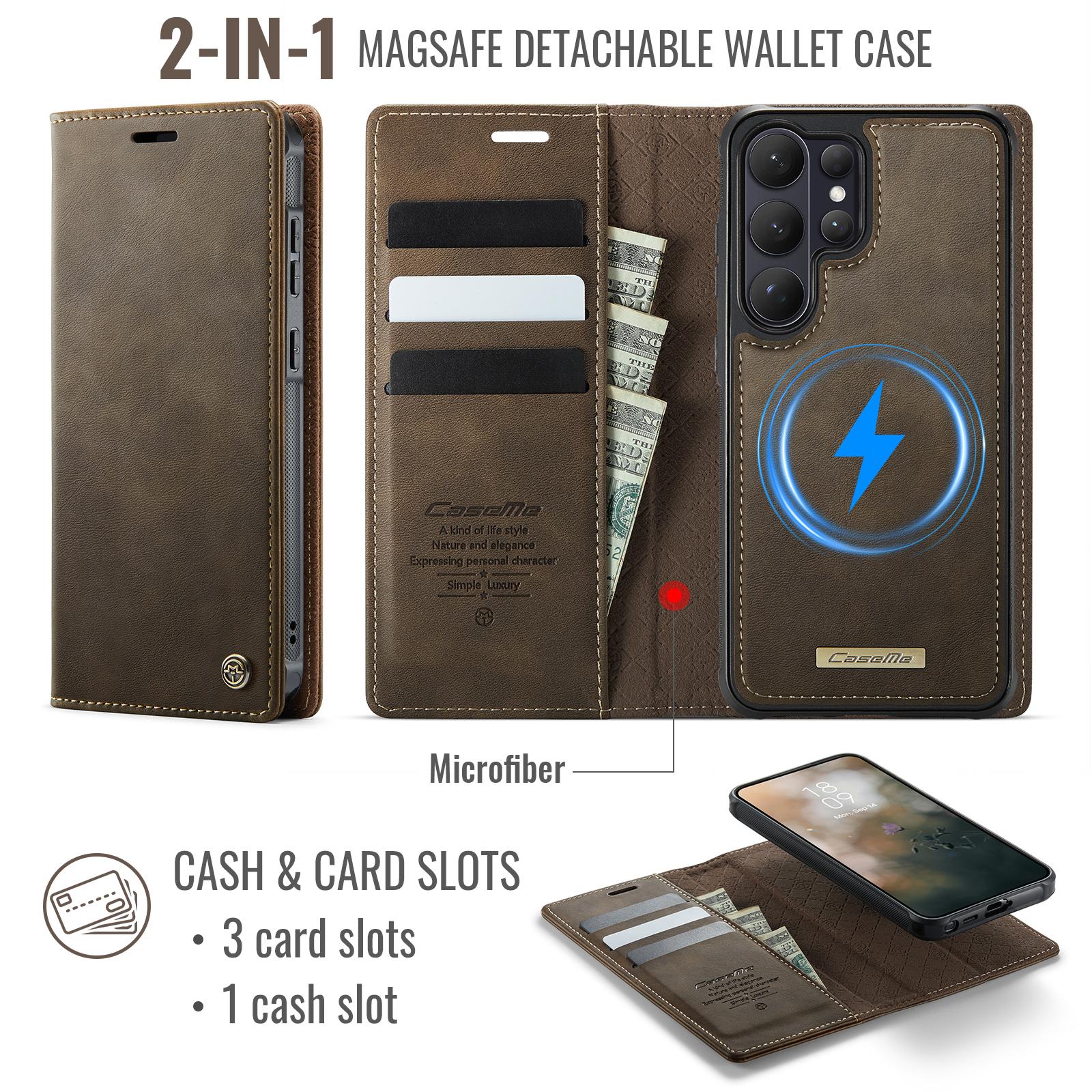Samsung Galaxy A57 5G CaseMe C49 Magnetic RFID Blocking Detachable Wallet Leather Phone Case (Coffee) - Image 3