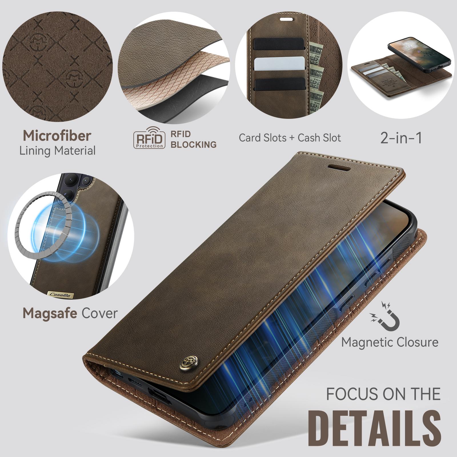 Samsung Galaxy A57 5G CaseMe C49 Magnetic RFID Blocking Detachable Wallet Leather Phone Case (Coffee) - Image 10