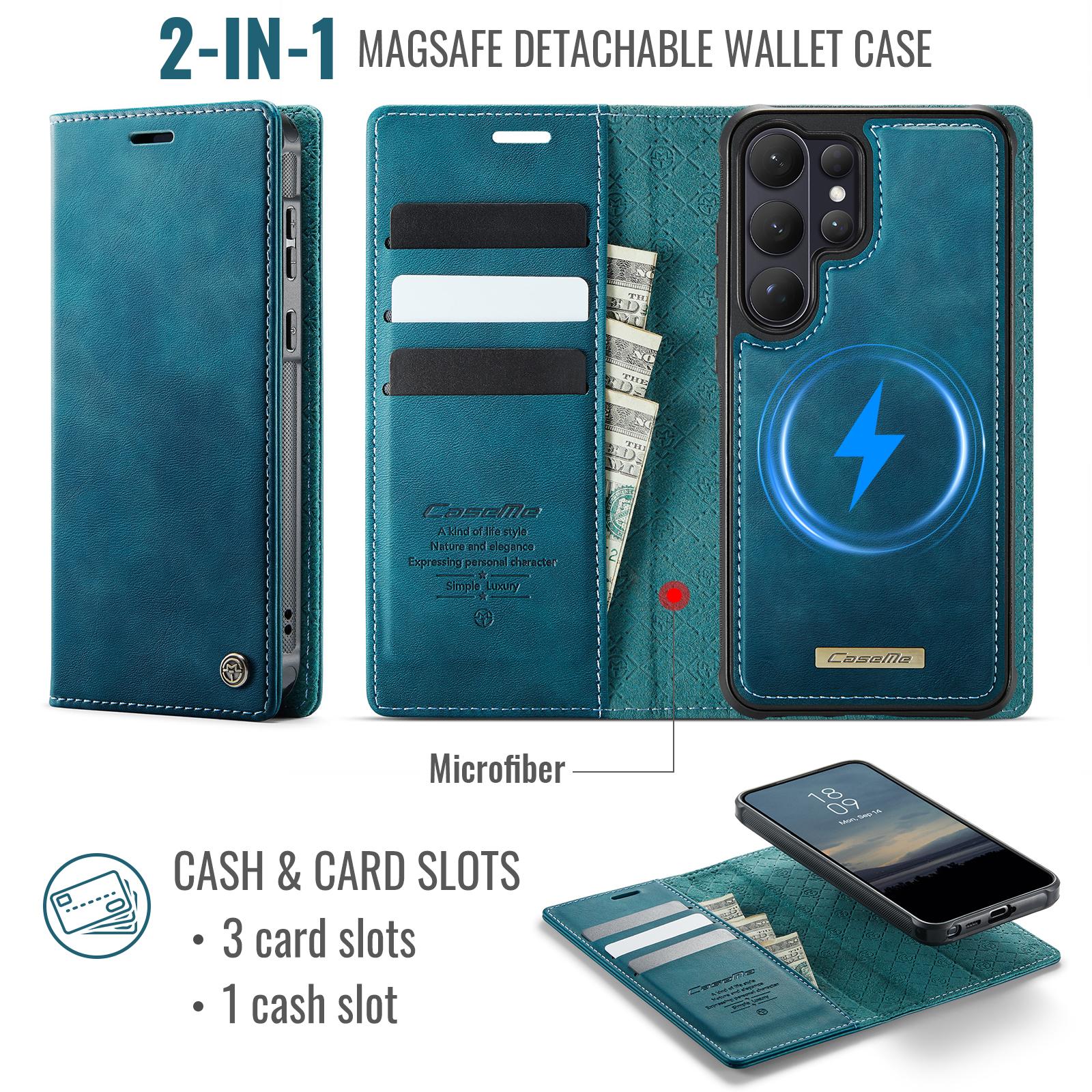 Samsung Galaxy S26 Ultra 5G CaseMe C49 Magnetic RFID Blocking Detachable Wallet Leather Phone Case (Green) - Image 3